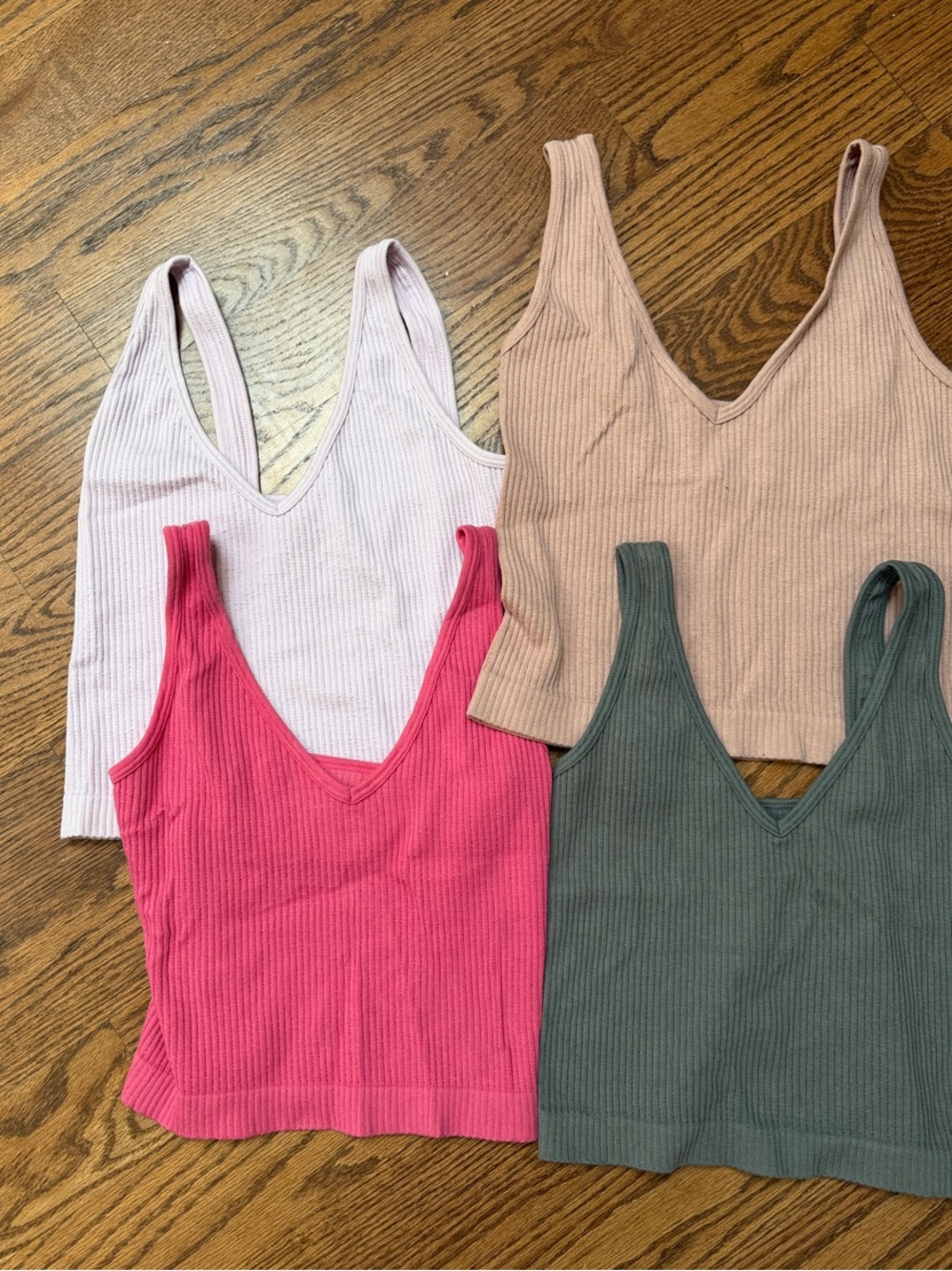 Free People Ribbed V-Neck Tank Top Set - Pink, Light Pink, Taupe, Olive